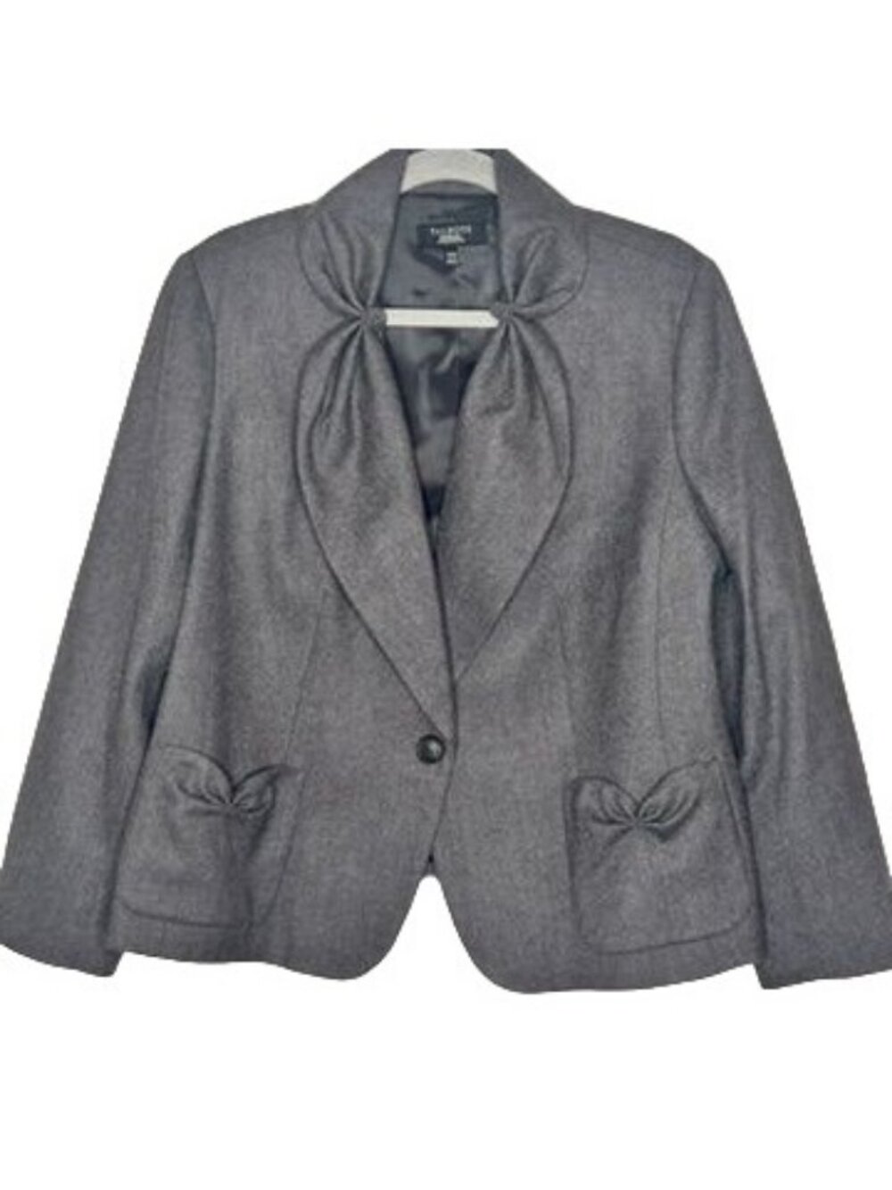 Talbots Wool Blend Blazer 14p Hourglass Grey Bow Pleats Academia Twee Office